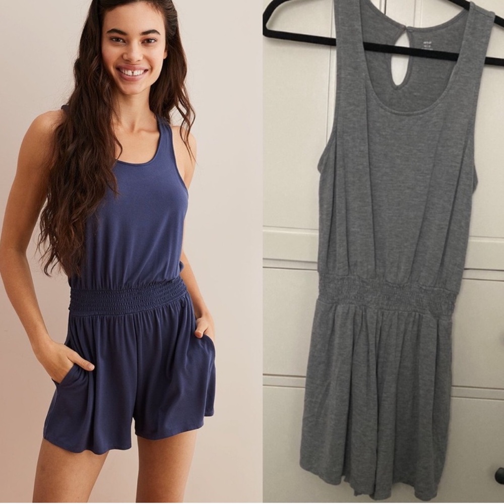 Aerie Lightweight Lounge Tank Romper Size Small Gray Elastic Waist